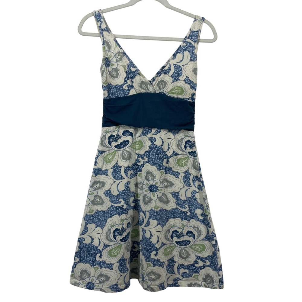 Patagonia Size XS A-Line Margot Dress Blue Floral Organic Cotton Empire‎ Waist